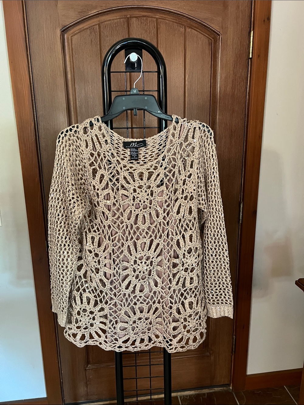 Midnight Velvet Taupe Open Crochet Tunic